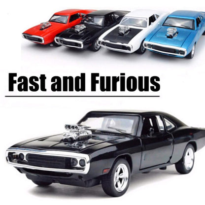 Adofi Dodge Charger Toy Car for Kids Fast and Furious Die Cast Metal Cars with Light Sound Pull Back Openable Door Toy Car, Black