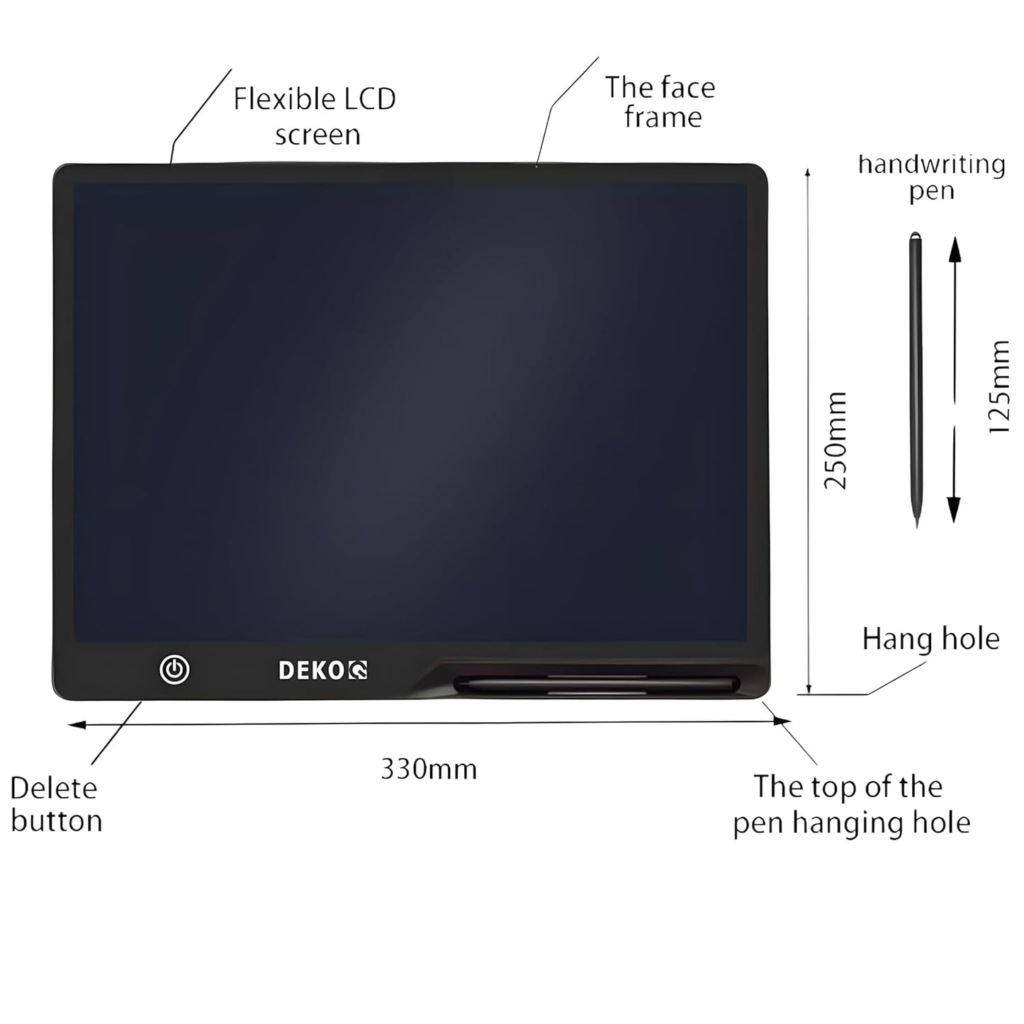 Dekoq LCD Writing Tablet for Kids 16 Inch, Toys for Girls Boys Drawing Pad for 3 4 5 6 7 8 Year Old Kid, Toddler Rechargeable Doodle Board Travel Essentials for Children (Black)