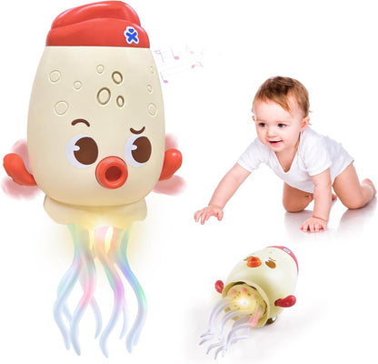 Adofi Dancing Octopus Baby Toy, Toddler Crawling Tummy Time Toys with Light and Music, Electric Magic Dancing Squid Toy for 12-18+ Months Kids, Funny 1st Boys Girls Birthday Gifts, Beige