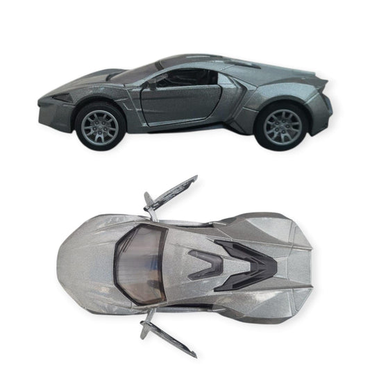 Adofi 1:36 Scale Die-Cast Lykan Hyper Sport Metal Pullback Car Toy With Openable Doors, Lights, And Sounds For Boys Gift,Grey