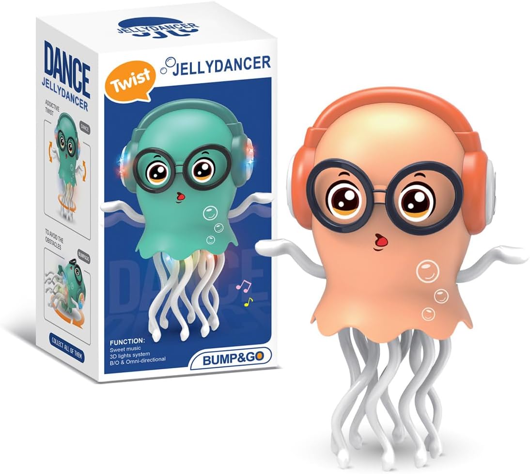 Adofi Dancing Jellyfish Baby Toy, Crawling Jellyfish Tummy Time Toy, Xms Gifts Magic Dancing Music Crawling Toys for 3 4 5 6 7 8 Year Old Boy Girl Kids Birthday Gifts, Presents