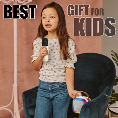 Ample Wings Rechargeable Karaoke Mic with Speaker for Singing | Wireless Mini Portable Bluetooth Speaker with Microphone & LED Lights | Cute Birthday Gift for Kids Musical Toys for Boys, Girls and Adults
