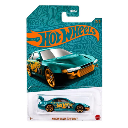 Hot Wheels 1:64 Scale Die-Cast Vehicle Nissan Silvia (S14) - Drift with Turquoise- & Copper-Colored Deco to Celebrate HW 56th Anniversary