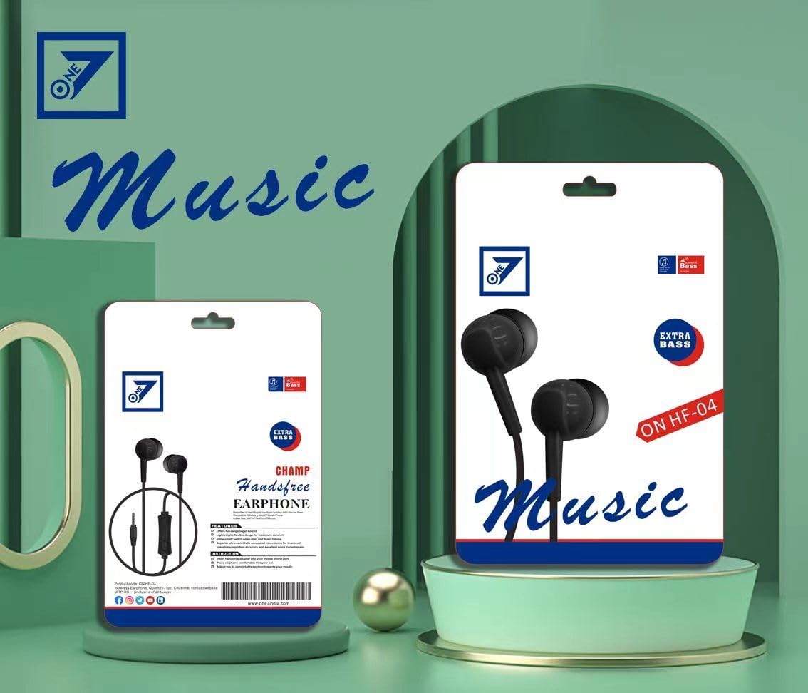 Dekoq HF-04 Extra Bass Clip MIC Sound Thread Wired Earphones with Mic, 3D Cable, HD Sound with deep Bass, Comfort in-Ear, Light Weight, 3.5Mm Jack Compatible with Phone, Laptop & MP3 Device