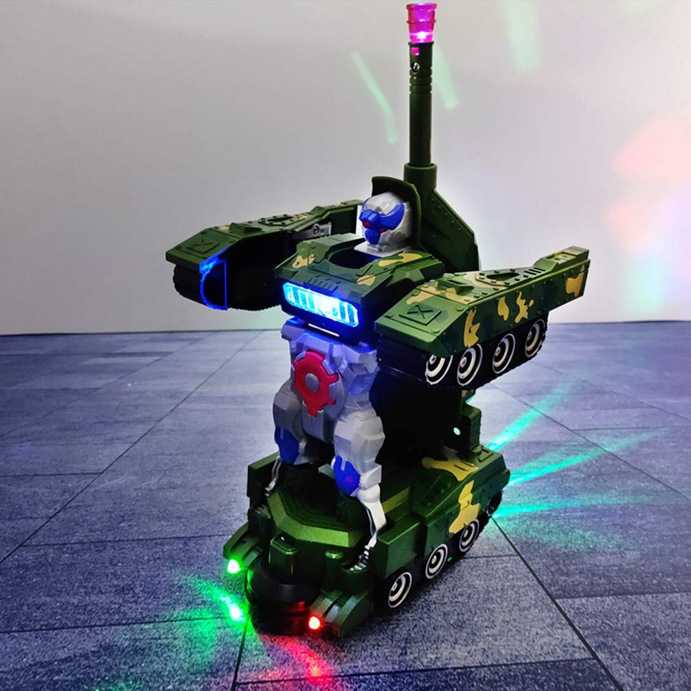 Kids Military Fighter Automatic Deformation Tank to Robot 2 in 1 Toy - 3D Lights and Music (Color and Design Asper Stock) (Tank)