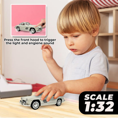 Adofi Wembley Metal Diecast Vintage Car| Mini Pull Back Toy Car with Lights & Sound| Premium Next-Level Toy with Openable Doors & More (Beige), 3+ Years