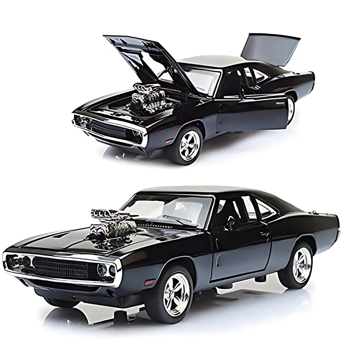 Adofi Dodge Charger Toy Car for Kids Fast and Furious Die Cast Metal Cars with Light Sound Pull Back Openable Door Toy Car, Black