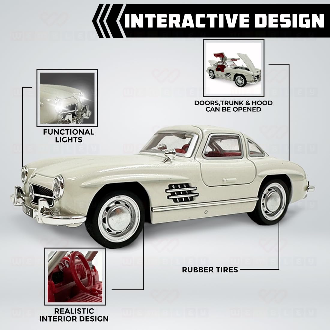 Adofi Wembley Metal Diecast Vintage Car| Mini Pull Back Toy Car with Lights & Sound| Premium Next-Level Toy with Openable Doors & More (Beige), 3+ Years