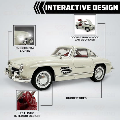 Adofi Wembley Metal Diecast Vintage Car| Mini Pull Back Toy Car with Lights & Sound| Premium Next-Level Toy with Openable Doors & More (Beige), 3+ Years