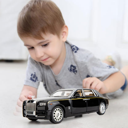 Adofi Rolls Royce Phantom Model Car 1:24 Scale Exclusive Alloy Metal Pull Back Die-cast Car Toy with Openable Doors & Light Music Boys Toys for Kids (Phantom 1:24)