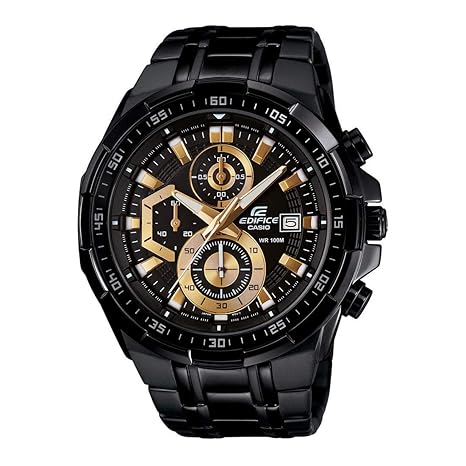 Edifice Round Shape Men - EX191 Helios Watch Store Standard Chronograph, Analogue watch with a black circular case
