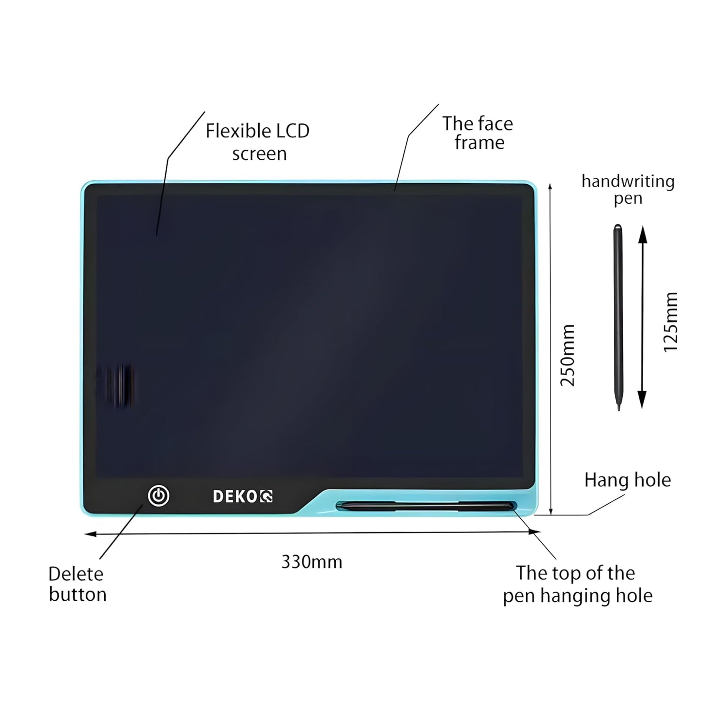 Dekoq Magic Slate 16-inch LCD Writing Tablet with Stylus Pen, for Drawing, Playing, Noting by Kids & Adults (Rechargeable LCD Writing Tablet) (Blue)