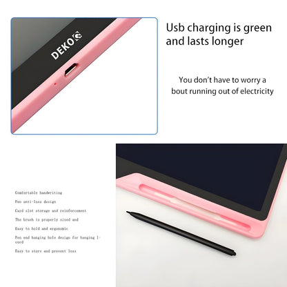 Dekoq Plastic 16 Inch USB Rechargeable Drawing Tablet Doodle Board for Kids, Reusable Electronic Drawing Pads Educational Toys for Girls, Educational Birthday Gift, Drawing Pad for Teen Girl (Pink)