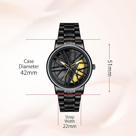 Spinning Car Wheel Dial with Black Coated Stainless Steel Chain & Butterfly Double Snap Lock for Men & Boys