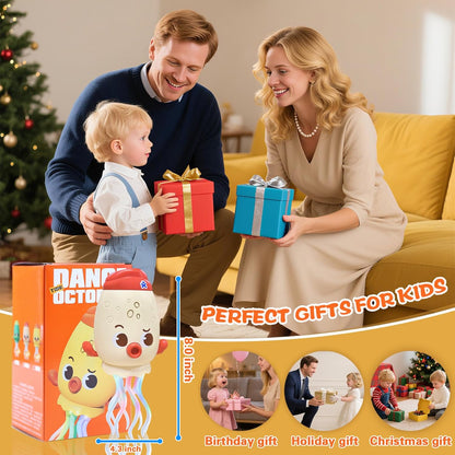 Adofi Dancing Octopus Baby Toy, Toddler Crawling Tummy Time Toys with Light and Music, Electric Magic Dancing Squid Toy for 12-18+ Months Kids, Funny 1st Boys Girls Birthday Gifts, Beige