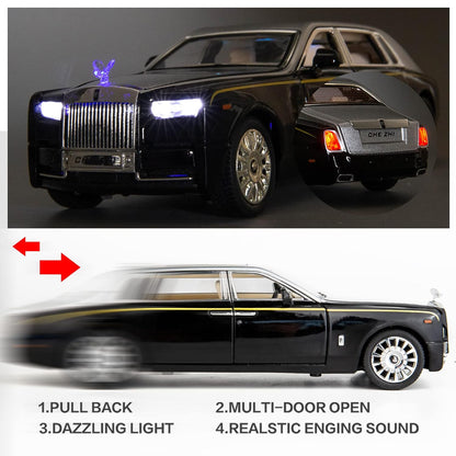 Adofi Rolls Royce Phantom Model Car 1:24 Scale Exclusive Alloy Metal Pull Back Die-cast Car Toy with Openable Doors & Light Music Boys Toys for Kids (Phantom 1:24)
