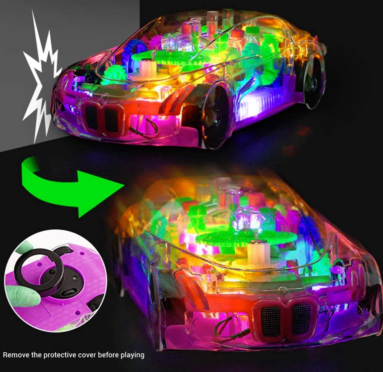 Concept Musical and 3D Lights Kids Transparent Car, Toy for 2 to 5 Year Kids Baby Toy, Multicolor