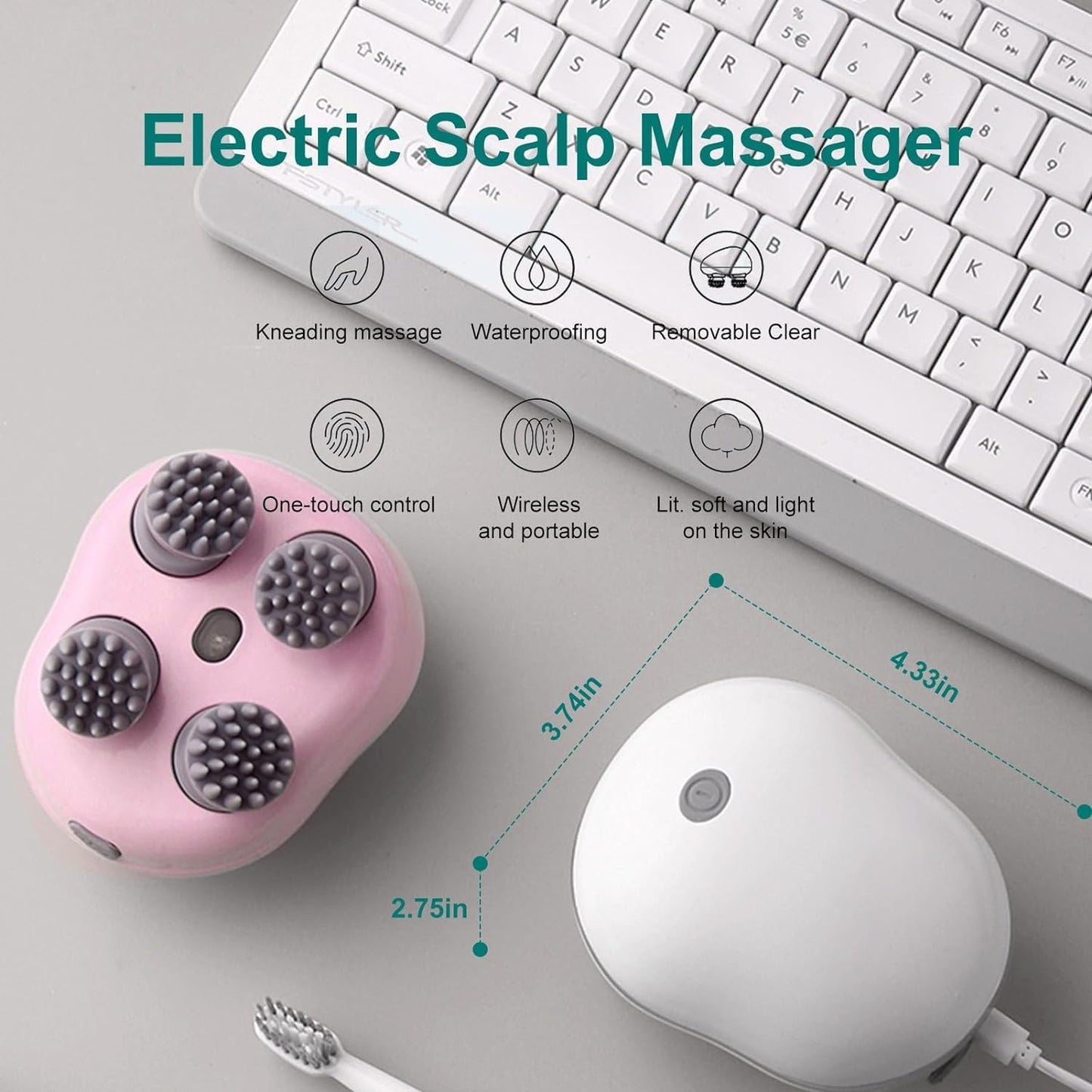 Ample Wings Head Massager For Scalp | Rechargeable Electric Scalp Massager For Hair Growth | 96 Silicon Kneading Points With Detachable Heads | 1 YEAR WARRANTY | MULTICOLOUR