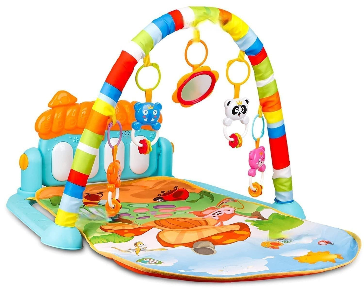 Adofi Kick and Play Musical Keyboard Baby Gym Mat with Lights, Rattles, and Piano Multi-Function Fitness Rack for Infants, Boys and Girls, Perfect Developmental Play Mat Gift