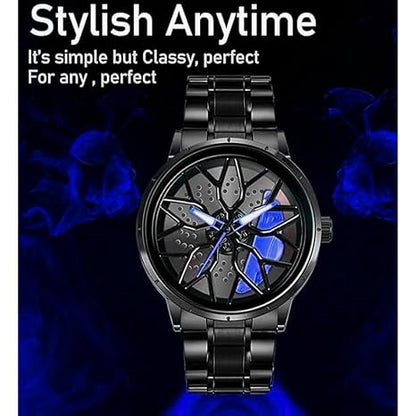 Men's Spinning Car Wheels Rolling Creative Watches for Men, Analog Watch Black Dial Stainless Steel Men's Watch Wheel Gift Wrist Luxury Watch
