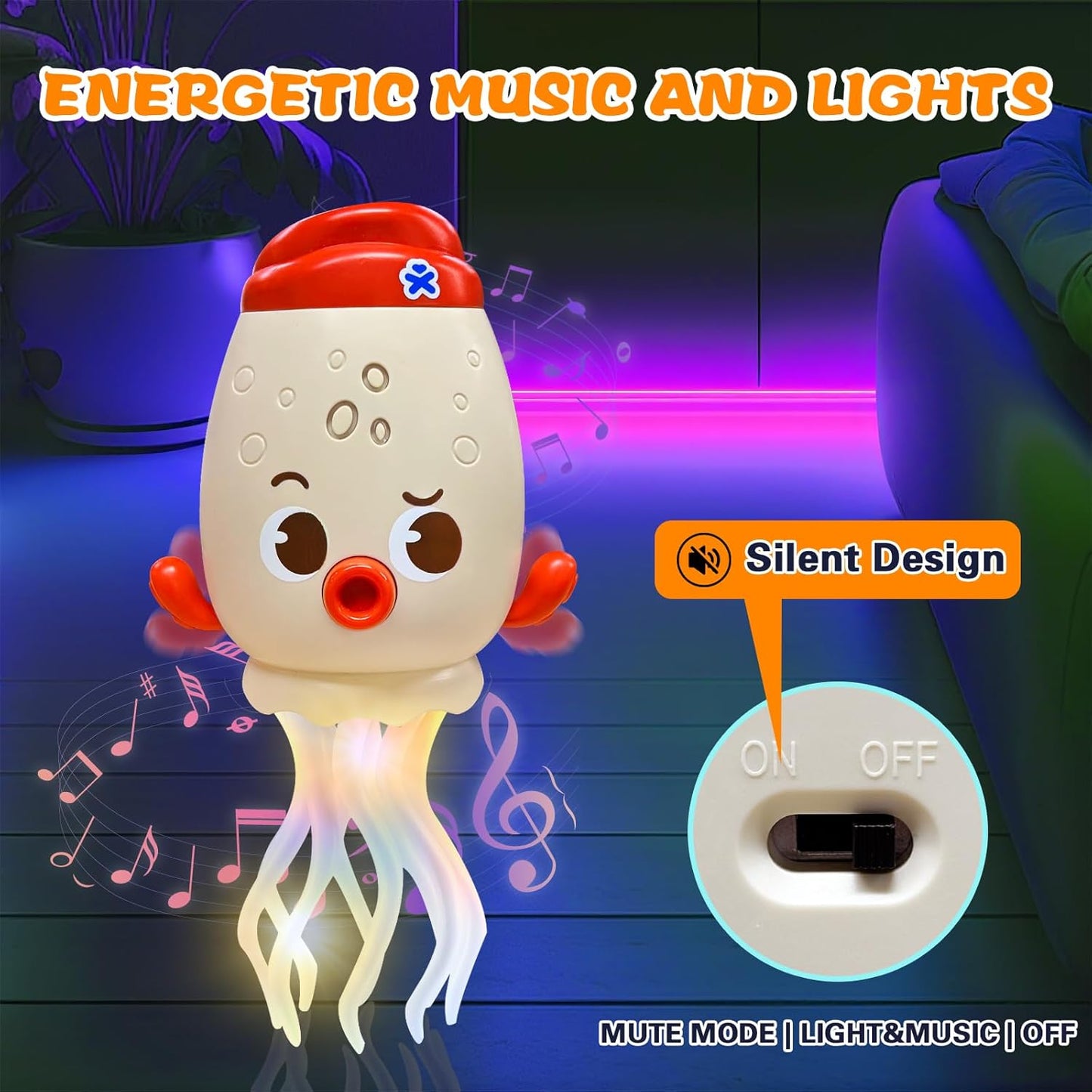 Adofi Dancing Octopus Baby Toy, Toddler Crawling Tummy Time Toys with Light and Music, Electric Magic Dancing Squid Toy for 12-18+ Months Kids, Funny 1st Boys Girls Birthday Gifts, Beige