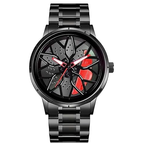 Luxury Men's Wristwatch with Rotating Dial, Black Stainless Steel Band, Unique Design