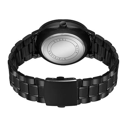 Luxury Men's Wristwatch with Rotating Dial, Black Stainless Steel Band, Unique Design