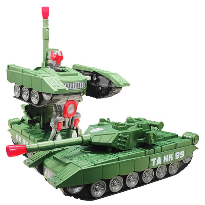 Kids Military Fighter Automatic Deformation Tank to Robot 2 in 1 Toy - 3D Lights and Music (Color and Design Asper Stock) (Tank)