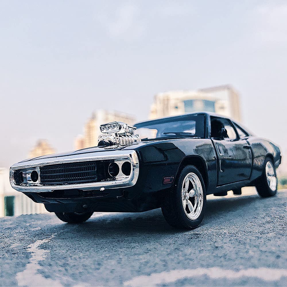 Adofi Dodge Charger Toy Car for Kids Fast and Furious Die Cast Metal Cars with Light Sound Pull Back Openable Door Toy Car, Black