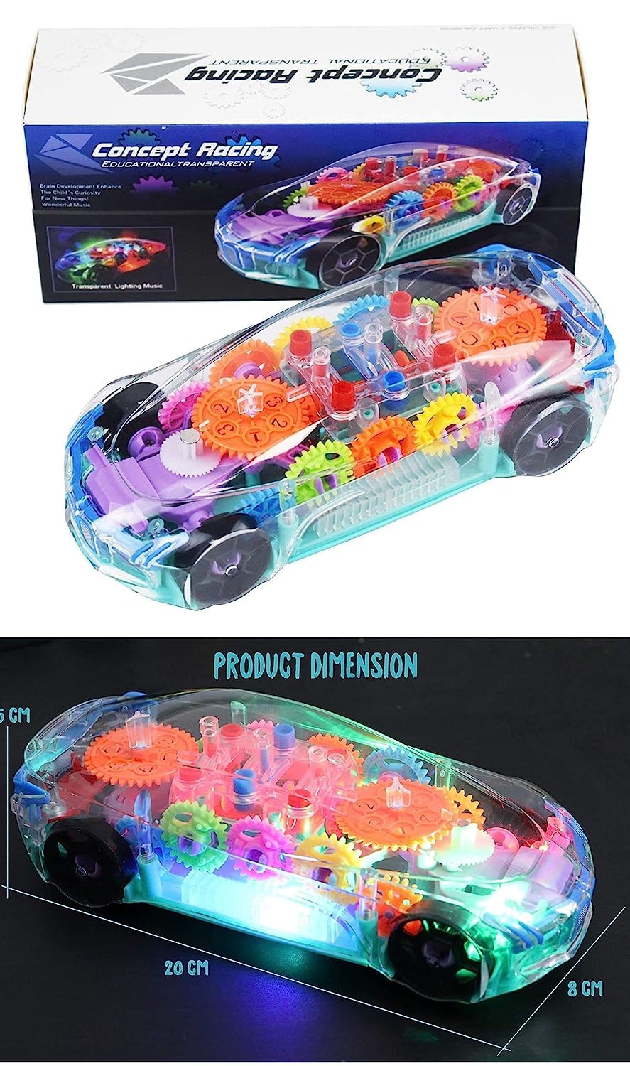 Concept Musical and 3D Lights Kids Transparent Car, Toy for 2 to 5 Year Kids Baby Toy, Multicolor