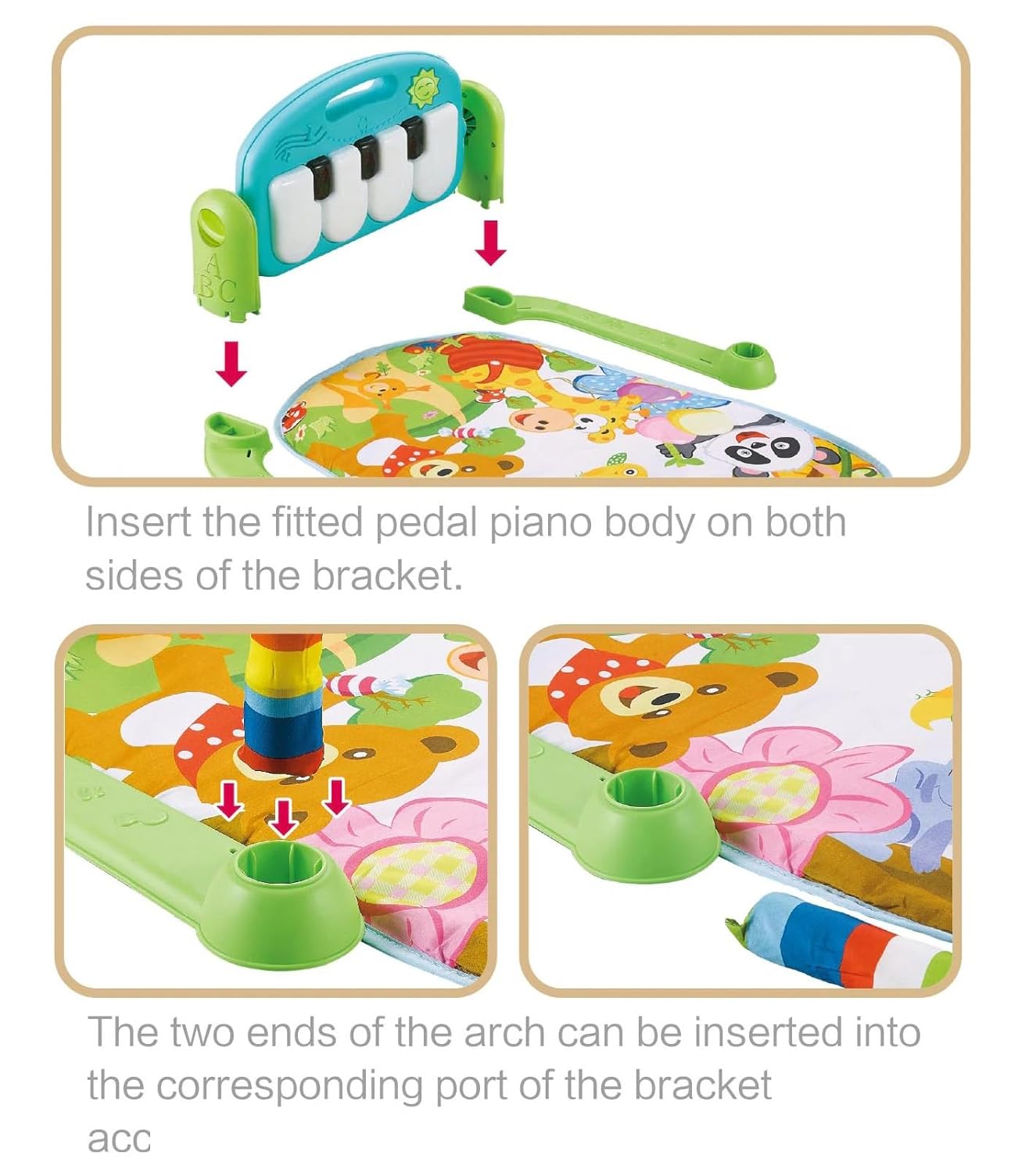 Adofi Kick and Play Musical Keyboard Baby Gym Mat with Lights, Rattles, and Piano Multi-Function Fitness Rack for Infants, Boys and Girls, Perfect Developmental Play Mat Gift