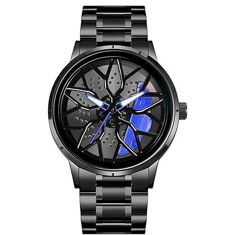 Men's Spinning Car Wheels Rolling Creative Watches for Men, Analog Watch Black Dial Stainless Steel Men's Watch Wheel Gift Wrist Luxury Watch
