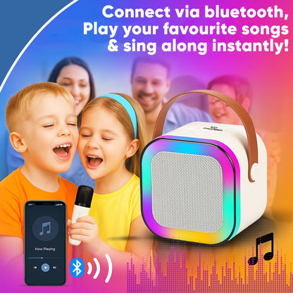 Ample Wings Rechargeable Karaoke Mic with Speaker for Singing | Wireless Mini Portable Bluetooth Speaker with Microphone & LED Lights | Cute Birthday Gift for Kids Musical Toys for Boys, Girls and Adults