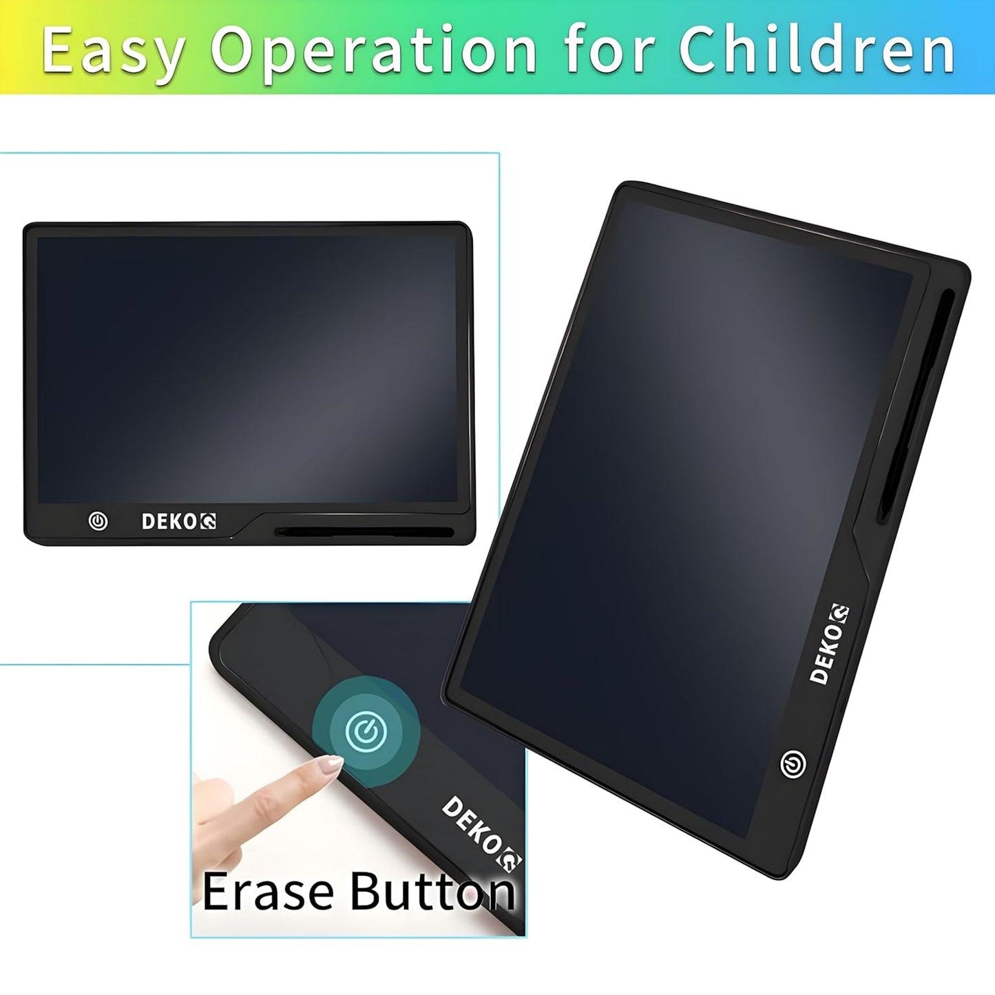 Dekoq LCD Writing Tablet for Kids 16 Inch, Toys for Girls Boys Drawing Pad for 3 4 5 6 7 8 Year Old Kid, Toddler Rechargeable Doodle Board Travel Essentials for Children (Black)