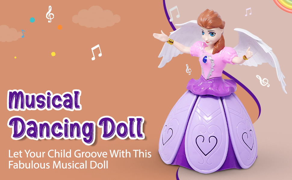 Dancing Doll Princess Musical 360 Degree Rotating Angel Girl Flashing Lights with Music Sound Toy for Kids