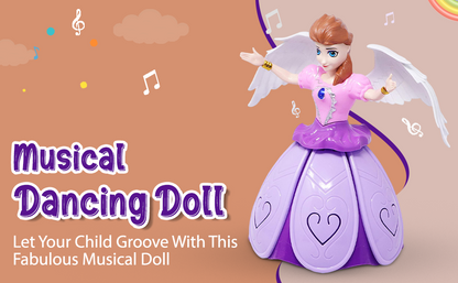 Dancing Doll Princess Musical 360 Degree Rotating Angel Girl Flashing Lights with Music Sound Toy for Kids