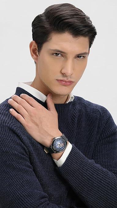 Black Dial Round Shaped Sport Men Analog Watch, Men Skeleton Analogue Watch, Watch Automatic Premium Quality Full Black Leather Strap Watch