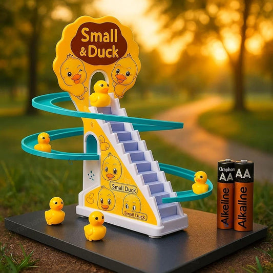Ducks Slide Toy Set with 2 Cells Stair Climbing Duck Track Toy Light Musical 3 Duckling Moving Escalator Automatic Cartoon Chasing Race Gift Toys for 1+ Kids 1-5 Years Baby Girls Toddlers