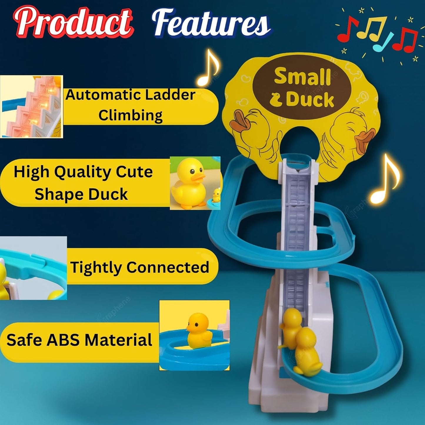 Ducks Slide Toy Set with 2 Cells Stair Climbing Duck Track Toy Light Musical 3 Duckling Moving Escalator Automatic Cartoon Chasing Race Gift Toys for 1+ Kids 1-5 Years Baby Girls Toddlers