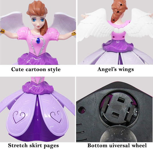 Dancing Doll Princess Musical 360 Degree Rotating Angel Girl Flashing Lights with Music Sound Toy for Kids