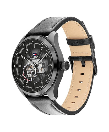 Black Dial Round Shaped Sport Men Analog Watch, Men Skeleton Analogue Watch, Watch Automatic Premium Quality Full Black Leather Strap Watch