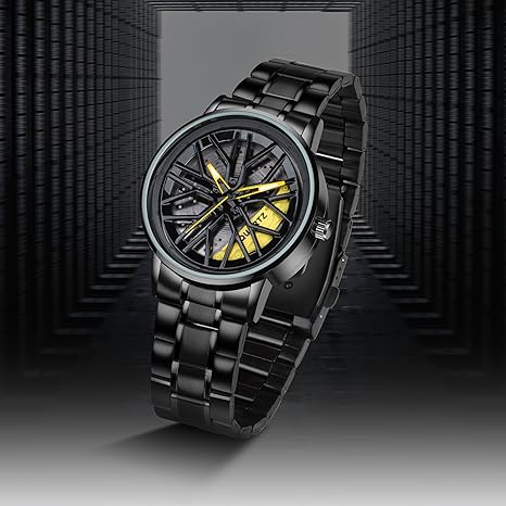 Spinning Car Wheel Dial with Black Coated Stainless Steel Chain & Butterfly Double Snap Lock for Men & Boys