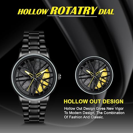 Spinning Car Wheel Dial with Black Coated Stainless Steel Chain & Butterfly Double Snap Lock for Men & Boys