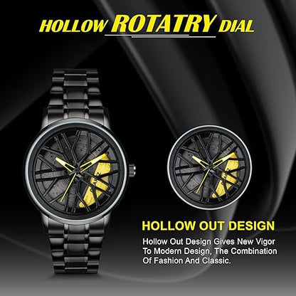 Spinning Car Wheel Dial with Black Coated Stainless Steel Chain & Butterfly Double Snap Lock for Men & Boys