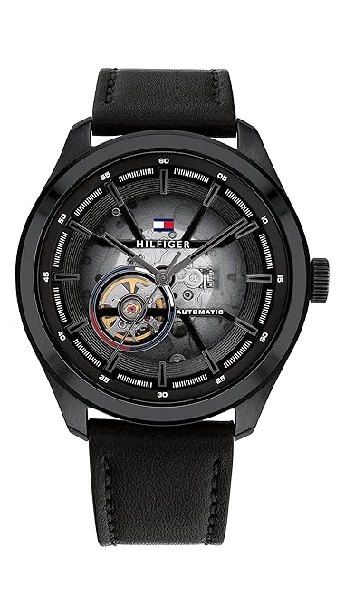 Black Dial Round Shaped Sport Men Analog Watch, Men Skeleton Analogue Watch, Watch Automatic Premium Quality Full Black Leather Strap Watch