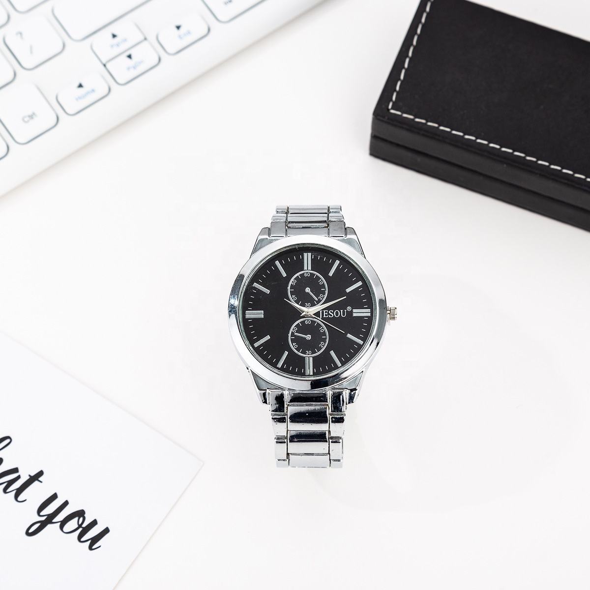 Men Chain Strap Analog Watch, Men Black Dial Watch