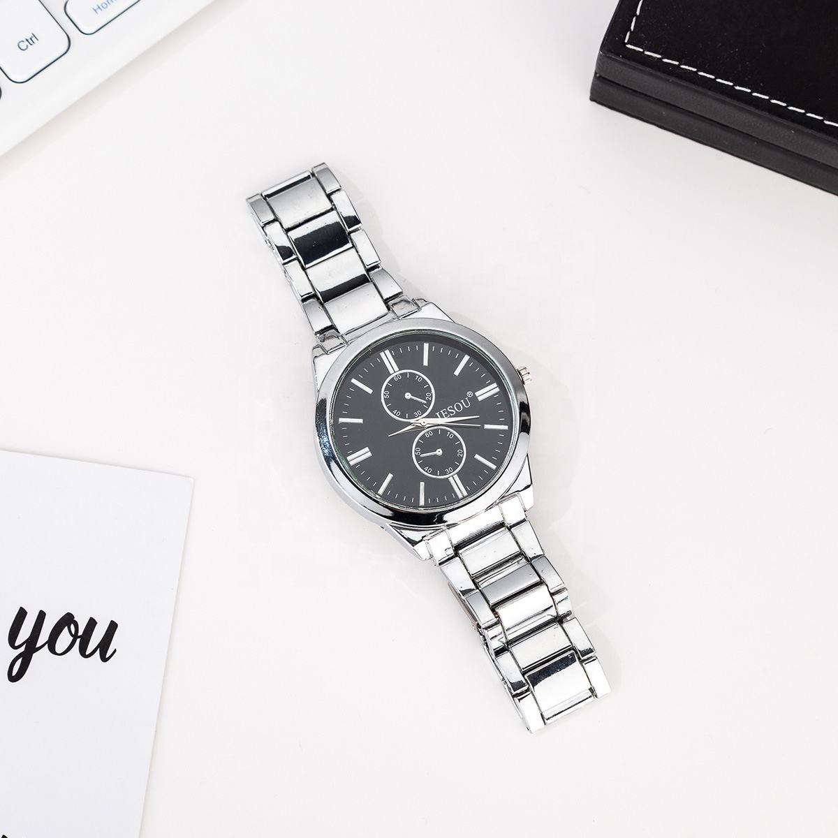 Men Chain Strap Analog Watch, Men Black Dial Watch