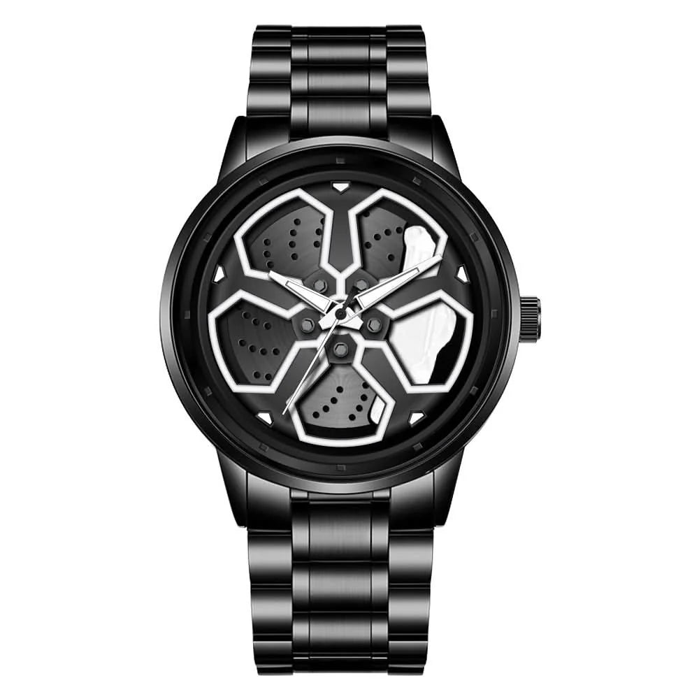 Watch Men Quartz Movement Black Stainless Steel Strap Watch Fashion Sports Style Rotating Dial Top Men Clock