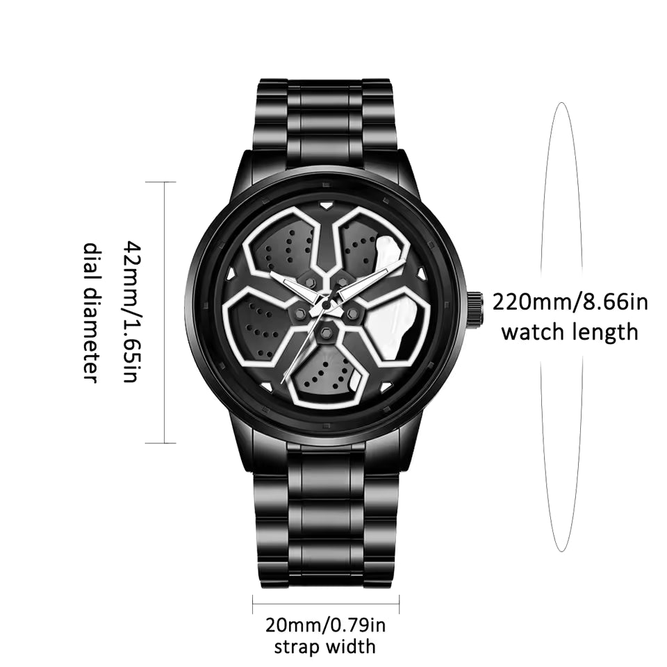 Watch Men Quartz Movement Black Stainless Steel Strap Watch Fashion Sports Style Rotating Dial Top Men Clock