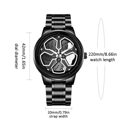 Watch Men Quartz Movement Black Stainless Steel Strap Watch Fashion Sports Style Rotating Dial Top Men Clock